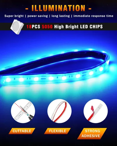 Vista 5 de Luces de tira LED Qasim para coche, barco, camión, iluminación interior y exterior, iluminación ambiental impermeable para parrilla delantera
