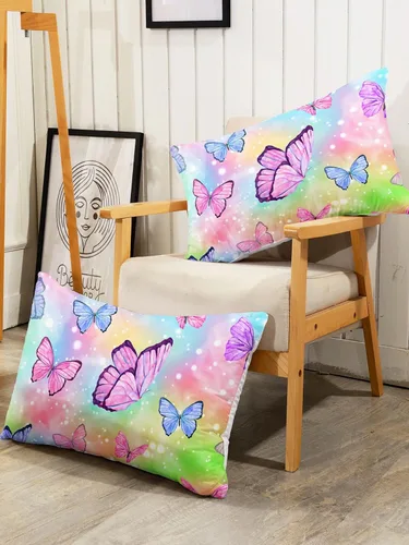 Vista 11 de Juego de sábanas de 4 piezas ajustadas y planas para niñas, estampado de mariposas y flores rosas con 1 + 2 fundas de almohada para cama individual