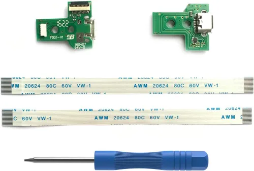 Vista 7 de 2pcs JDS-001 Replacement Micro USB Charging Port Socket for PS4 Controller, USB Charging Port Charger Socket Adapter Module, Flex Cable, Screwdriver