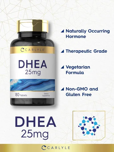 Vista 4 de Carlyle Suplemento DHEA para mujeres y hombres 25 mg 180 tabletas Vegetariano, sin OMG y sin gluten