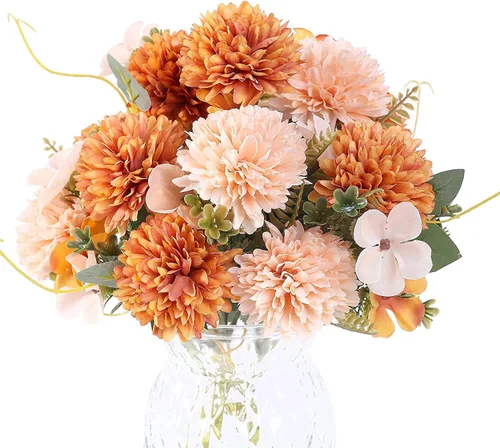 Vista 5 de 3 piezas de flores artificiales de seda artificiales de crisantemo, ramo de boda de hortensias para decoración del hogar, jardín, fiesta