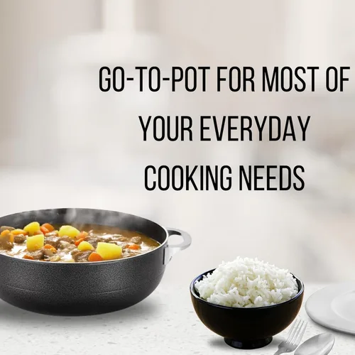 Vista 3 de Alpine Cuisine Olla de aluminio antiadherente de 3.5 cuartos de galón con tapa de vidrio y mango remachado Utensilios de cocina duraderos