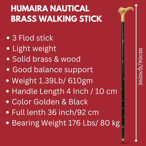 Vista 2 de Humaira Nautical Bastón de Madera con Mango de Cabeza de León de Latón Macizo Bastón Diseñador Vintage Hecho a Mano