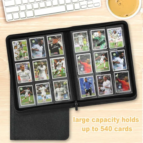 Vista 5 de GERMUN Carpeta de tarjetas coleccionables con 9 bolsillos, carpeta de tarjetas con cubierta de poliuretano para 540 tarjetas, carpeta de colección