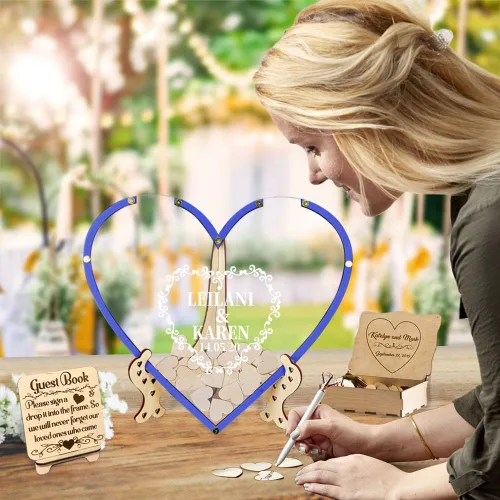 Vista 3 de Attention Libro de invitados de boda, libro de invitados con forma de corazón, con caja y 100 corazones, libro de invitados de boda alternativo