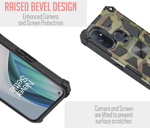 Vista 5 de Funda diseñada para 1+ Nord N100, OnePlus N100 Funda magnética con soporte magnético con vidrio templado, funda protectora de doble capa a prueba