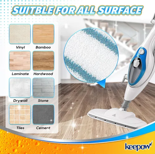 Vista 5 de KEEPOW Almohadillas de trapeador de vapor compatibles con PurSteam Steam Mop Cleaner 10 en 1/ThermaPro 211, almohadillas de repuesto de microfibra