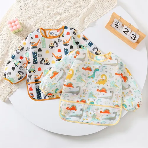 Vista 2 de Juego de 3 baberos impermeables de manga larga para bebés, babero de destete, 3-24 meses