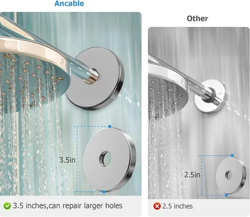 Vista 5 de Cubierta de brida de ducha de 3.5 pulgadas, placa redonda extra grande para brazos de cabezal de ducha, cromada