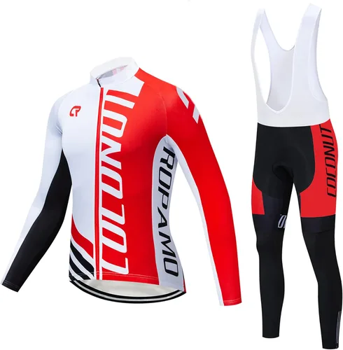 Coconut Ropamo CR - Conjunto de ropa de ciclismo para hombre, manga larga, con cremallera, bolsillo con cremallera, pantalones con pechera acolchada
