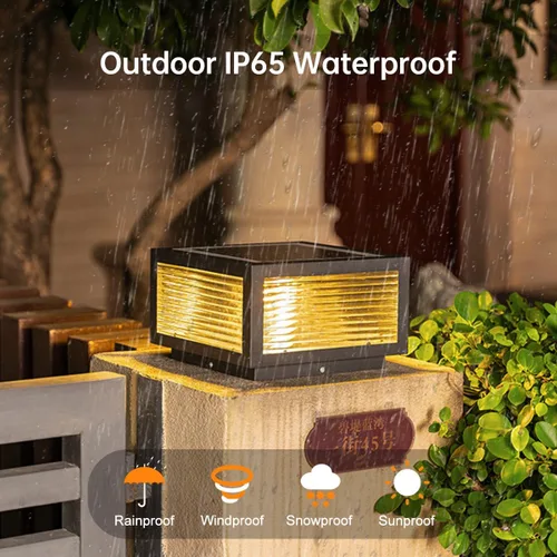 Vista 4 de Luz solar para exteriores, de acero inoxidable IP65, impermeable, 7.9 pulgadas, lámpara de poste cuadrada, regulable, lámpara de columna de paisaje