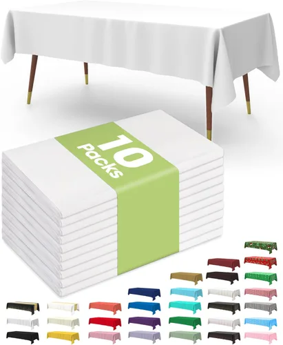 Vista 49 de Pureegg - Juego de 10 manteles de plástico desechables redondos de 84 pulgadas, para fiestas, picnics, bodas, manteles decorativos, redondos, Blanco
