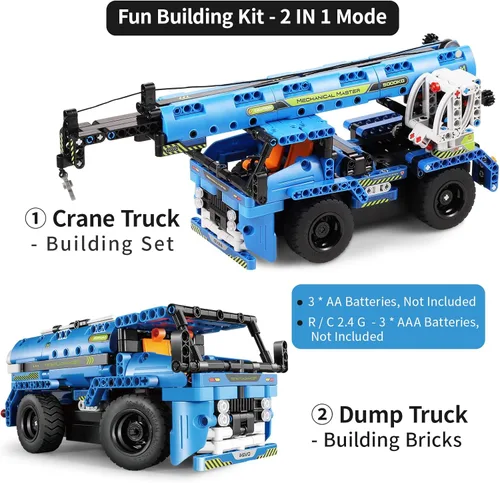 Vista 2 de DOLIVE STEM - Juguetes de construcción de camiones a control remoto, kits de construcción de vehículos técnicos 2 en 1 para niños de 8 a 12 años