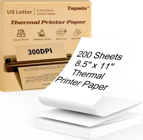 Papel para impresora térmica de 8.5 x 11 pulgadas, papel carta de secado rápido, compatible con impresora portátil M08F M832, papel continuo