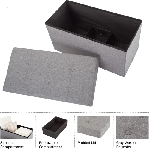 Vista 15 de Lavish Home - Banco otomano con almacenamiento, plegable, tapa acolchada de espuma con punzoneado de 30 pulgadas, gris oscuro