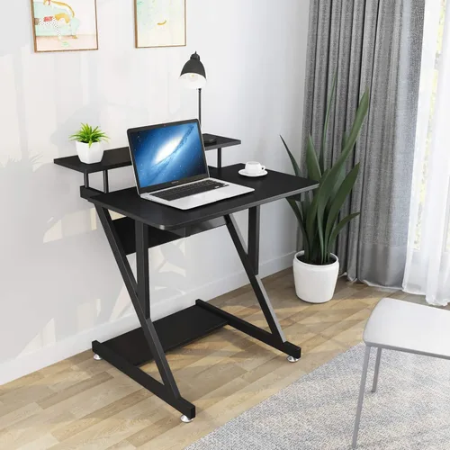 Vista 2 de Dripex Escritorio de computadora para espacios pequeños, escritorio pequeño de 27.5 pulgadas, escritorio compacto de 3 niveles con estante