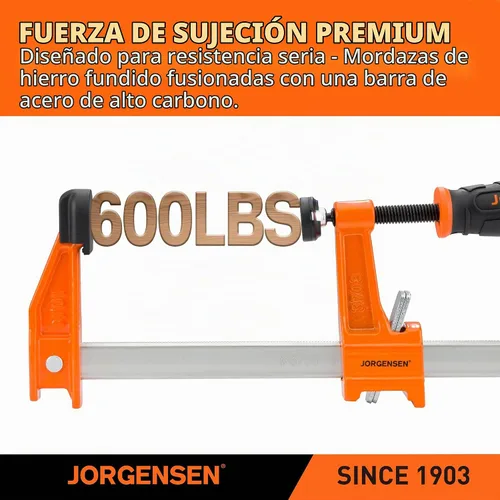 Vista 3 de JORGENSEN Paquete de 2 abrazaderas de barra de acero de servicio mediano de 12 pulgadas y 600 libras para carpintería