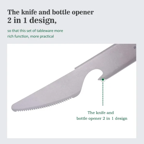 Vista 4 de Boundless Voyage Juego de vajilla de titanio para acampar al aire libre, cuchillo tenedor, cuchara, abridor de botellas, juego combinado