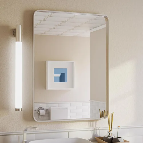 Vista 44 de ISKM Espejo de baño con marco de metal negro para pared de 40 x 32 pulgadas, espejo rectangular redondeado, antioxidante (horizontal/vertical)