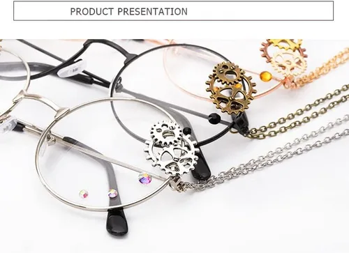 Vista 4 de Gafas Kawaii con cadena, accesorios de cosplay punk para mujer, conjunto de lentes Lolita