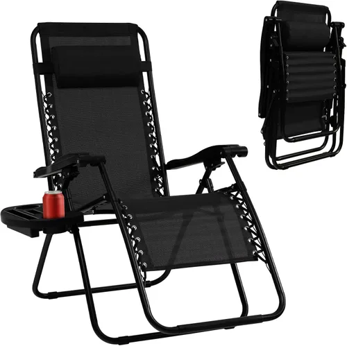 Tangkula Zero Gravity - Silla plegable para patio, reclinable, ajustable, con soporte para tazas, reposabrazos anchos para patio, jardín, piscina,