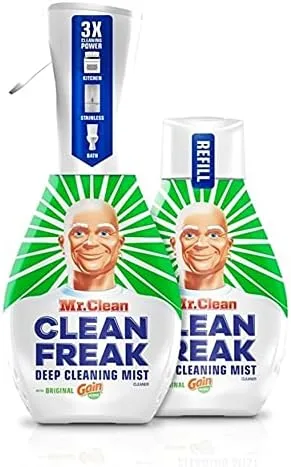 Vista 2 de Mr. Clean Freak - Spray de limpieza profunda multisuperficie con paquete original Gain, 1 iniciador + 1 recarga