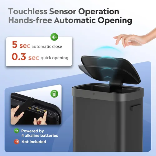 Vista 5 de WLIVE Bote de basura de 13 galones, 50 litros de gran capacidad con sensor de movimiento automático, cubos de basura sin contacto con indicador LED