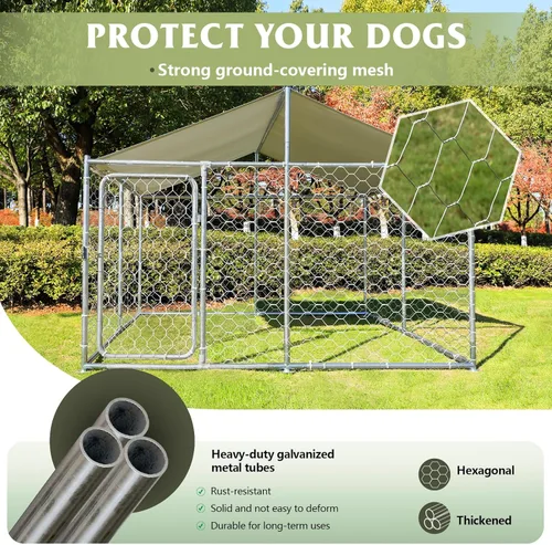 Vista 3 de Grepatio Perrera exterior para perros con carcasa impermeable para perros grande, jaula de acero galvanizado con bloqueo seguro