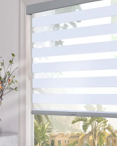 Vista 10 de Persilux Persianas Cebra Inalámbricas para Ventanas (15" An x 47" Al, Blanco) Persianas Cebra de Filtrado de Luz para Ventanas Interiores, Cortinas