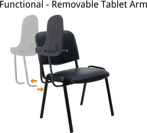 Vista 5 de Shunzhi 5 sillas apilables con brazo para tableta, recepción, sillas laterales de conferencias, con respaldo de piel sintética, muebles de vestíbulo