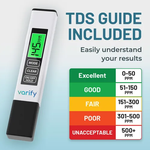 Vista 4 de Varify Medidor Digital de Agua 4 en 1 TDS para Agua Potable Lecturas precisas de 0–9990 PPM EC y temperatura Ideal para sistemas RO, acuarios