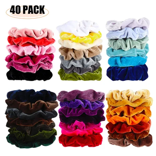 Vista 2 de 40 bandas elásticas de terciopelo para el cabello, ligas para el cabello, coleteros para mujeres o niñas, accesorios para el cabello, 40