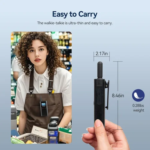 Vista 5 de Retevis RB28 Walkie Talkies con auricular, Walkie Talkies USB-C recargable, pantalla LCD grande, 1500 mAh, clima NOAA, Walkie Talkie de negocios