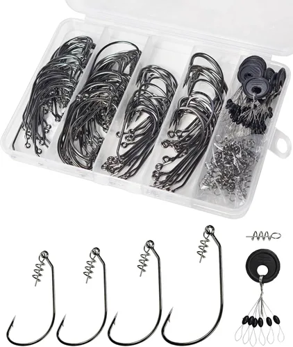 160pcs Swimbait Hooks, Black Nickel EWG Bass Offset Worm Hooks