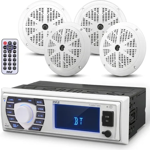 Pyle Radio marina | Radio DIN individual, estéreo para barco, Bluetooth, 4 Nieve
