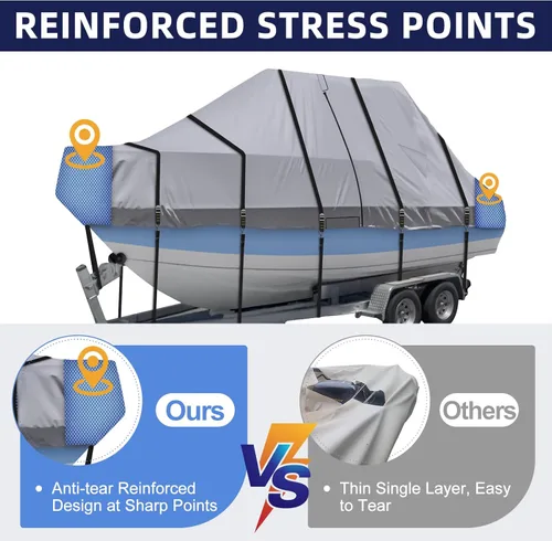 Vista 3 de Cubierta para Barco con Techo en T 900D - Cubierta para Barco de Consola Central de Servicio Pesado Resistente al Agua y Remolcable que se Ajusta a