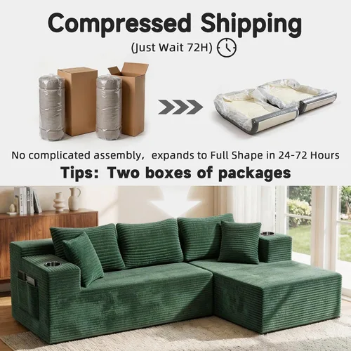 Vista 8 de Bashaw Sofá modular Cloud de 108 pulgadas sin hueso con diván, sofá modular en forma de L, asiento profundo, sofá comprimido de espuma viscoelástica