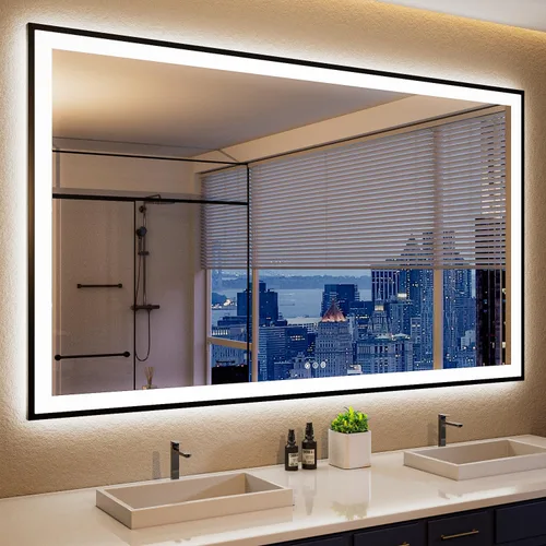 Vista 63 de ISKM Espejo LED de 20 x 28 pulgadas para baño, espejo de tocador iluminado para pared con luces frontales + espejo de baño LED retroiluminado
