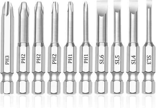 Vista 13 de Phillips #2 Juego de brocas (10 unidades de 2 pulgadas), vástago hexagonal de 1/4 de pulgada S2 de acero magnético PH2 puntas de potencia