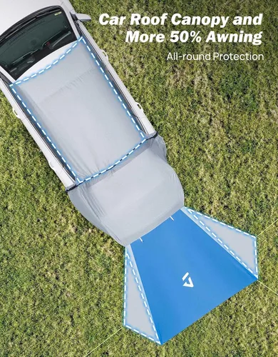 Vista 3 de JOYTUTUS Tienda de campaña SUV para portón trasero con toldo de tres lados y postes, resistente al agua, tienda de campaña SUV con cubierta