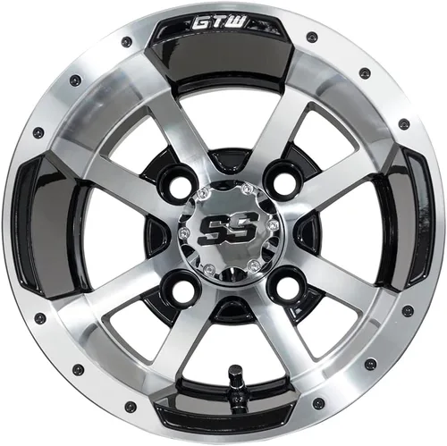 Vista 6 de GTW Combo de ruedas y neumáticos para carrito de golf de 10 pulgadas GTW Storm Trooper mecanizadas/ruedas negras en neumáticos Predator todo