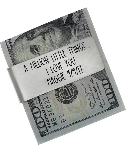 Vista 5 de Engraved Money Clip for Men Personalized .925 Sterling Silver Valentine's Day Present for Husband Anniversary Boyfriend Custom Slim Minimalist Front