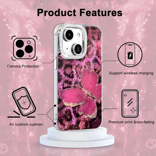 Vista 675 de I-MGAE-IN-AR - Funda diseñada para iPhone 12 y 12 Pro, diseño de mariposa plateada brillante, funda protectora de poliuretano termoplástico, suave