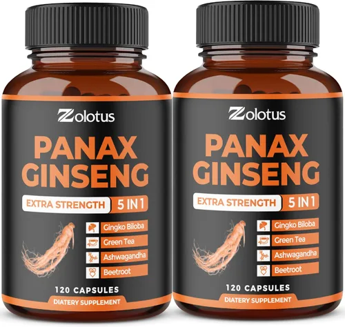 Zolotus Korean Red Panax Ginseng + Ginkgo Biloba, Ashwagandha, Beetroot, Green Tea - 120 Capsules (Pack of 2)