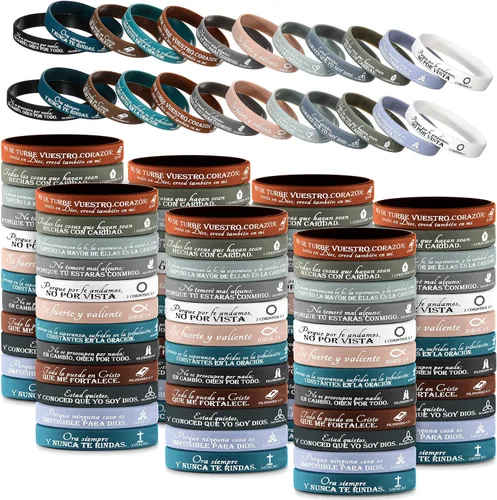 Vista 8 de 120 pulseras cristianas de silicona a granel, 12 estilos Colores brillantes