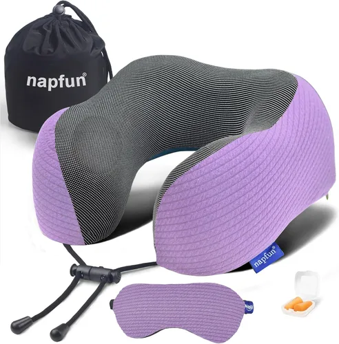 Vista 12 de napfun Almohada cervical para viajar, almohada cervical de viaje mejorada para avión, almohada de viaje de espuma viscoelástica 100% pura