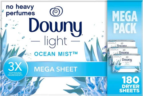 Vista 10 de Downy Hojas para secadora ligeras Mega, suavizante de ropa, Bruma del Océano, 130