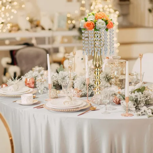 Vista 7 de Didaey 16 centros de mesa de boda para mesas, centro de mesa de jarrón dorado y plateado con soporte de flores de metal de cristal, jarrones