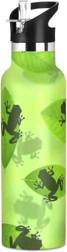 Kids Water Bottle, Stainless Steel Water Bottle for Travel or School 20 Oz, BPA-Free, Frog Green Leaf