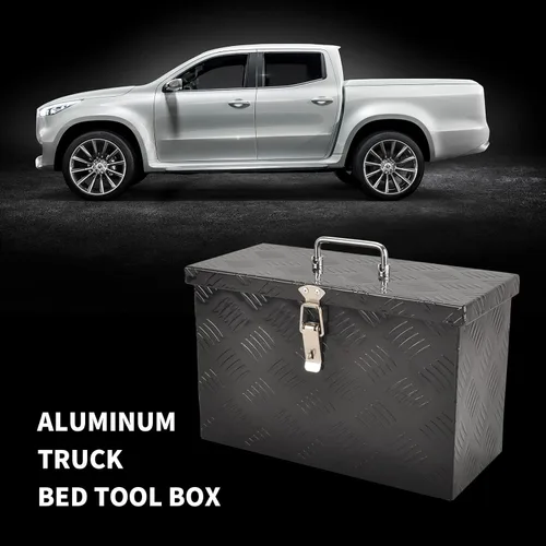 Vista 6 de Caja de herramientas de aluminio negro de 16 pulgadas, caja de herramientas de 5 barras para camión, cama, automóvil, remolque, al aire libre